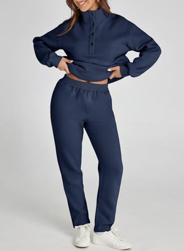 Herseas Lounge Sets for Women Button Fall 2 Piece Outfits Sweatsuits Long Sleeve Fleeced Travel Suits Fashion Clothing4