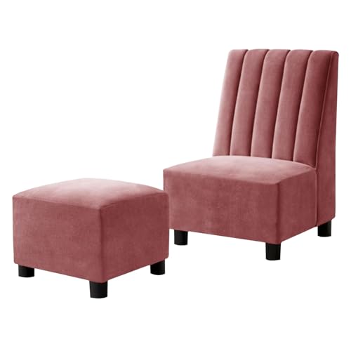 Image of Rosebell Sofa with Ottoman Combo Single Seater Sofa Set with Matching Footrest for Living Room & Guest Room, Office - Rose Pink Color