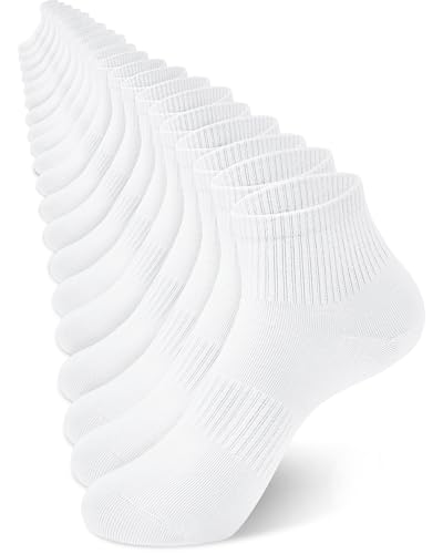 Tialfas White Socks Trainer Socks Womens 4-7, Running Socks Cotton Ankle Socks Quarter Thin Crew Socks Casual Breathable Ladies Socks, Multipack