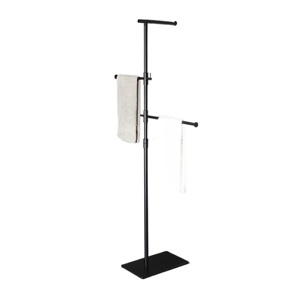 towel rail Floor-standing Movable Towel Rack Stainless Steel Punch-free Bathroom Heightened Rotating Vertical(Black)