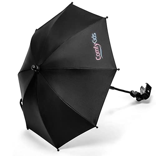 ComfyKids Universal Pram Parasol with 360° Adjustable Sun Shade for Pram - Clip On Parasol for Pushchairs, Strollers and Prams - 62 cm Pram Umbrella with Forward, Backward, and Sideways Rotation