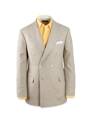 Paul Fredrick Men's Linen Blend Plaid Double Breasted Peak Lapel Suit Jacket