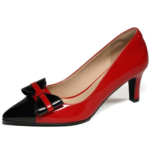 Kitten Heels for Women Pointed Toe Low Heel Pumps Slip on Bow-Knot Dress Shoes Two-Tone Evening Bride Wedding Party Office