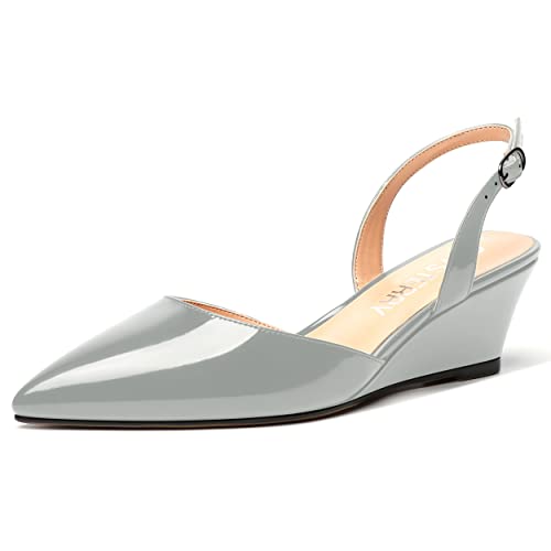 SKYSTERRY Women's Patent Slip On Pointed Toe Wedding Casual Slingback Wedge Low Heel Pumps Shoes 2 Inch