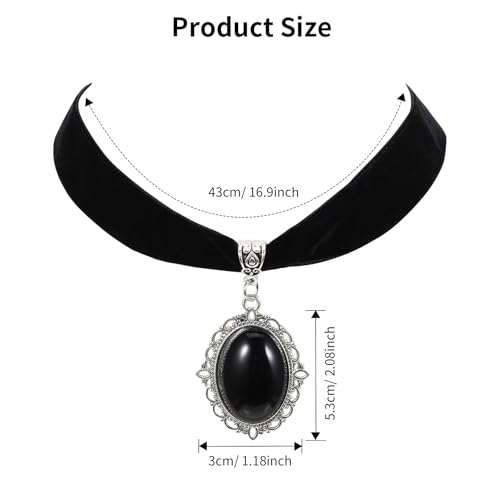 Telooco Trachtenkette Damen Schwarz Gothic Choker Halskette mit Diamanten Verstellbar Gothic Halsreif Vintage Samt Halsband mit Anhänger Schmuck für Mädchen Braut Vampir Halloween Cosplay