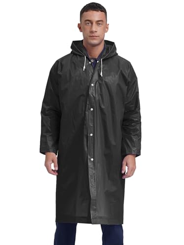 Men's EVA Hooded Raincoat Reusable Waterproof Rain Ponchos Button-up Rainwear Windproof4