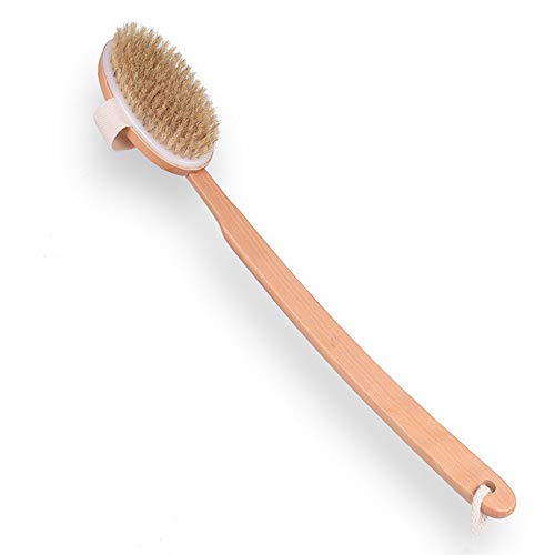 Cepillo de baño y cuerpo de cerdas naturales con mango largo de madera - Masaje de circulación - Húmedo y seco
