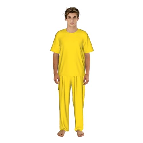 HJFIERYF Set pigiama giallo senape, set di abbigliamento da casa a maniche corte personalizzato in 2 pezzi per uomo e donna, Giallo medio., XL