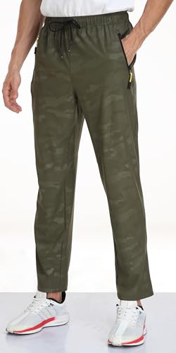 Image of Men's Elastic Waist Hiking Pants Water Resistant Quick-Dry Lightweight Outdoor Sweatpants with Zipper Pockets