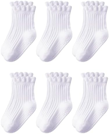 ALLOVIN 6 Pairs Baby & Toddler Girls Non-Slip Ruffle Lace Socks Soft Cotton Grip Socks Ideal Gift for Baby Shower & Birthday