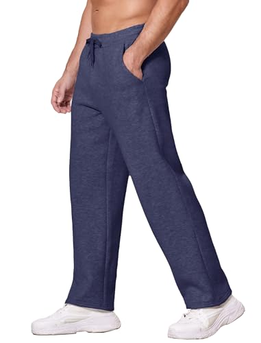 Image of Deyeek Men's Fleece Lined Sweatpants Open Bottom Straight Leg Sweat Pants for Mens Loose Fit Joggers Sweatpants with Pockets