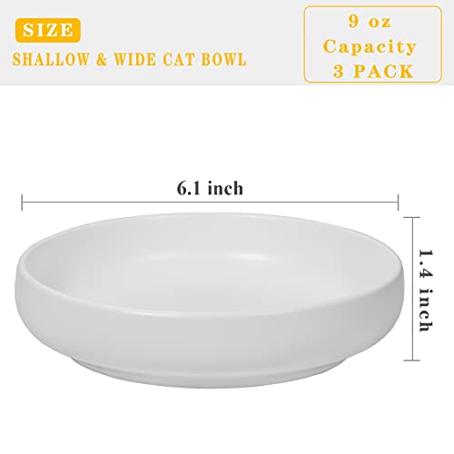 Ceramic Cat Bowls,Shallow Cat Dishes For Food And Water, 6.1 Inch Matte Finish Wide Cat Food Bowl,Whisker Fatigue Free Pet Puppy Kitten Bowl Set Of 3,Dishwasher Safe White #TOP2