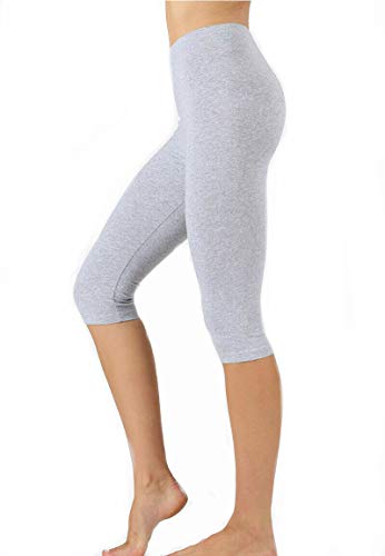 Zenana Premium Cotton 15 INCH Capri Leggings (M, Heather Grey)