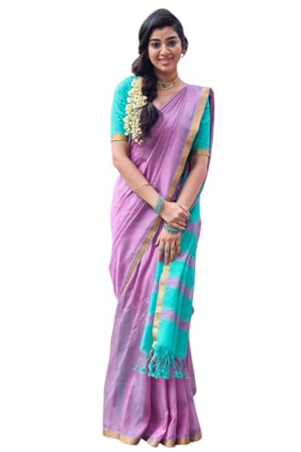 Image of Women's Cotton Woven Soft Sarees With Attach Blouse Piece.