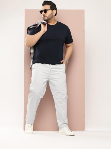 Image of Thomas Scott Men's Smart Plus Size Regular Fit Solid 100% Cotton Chinos Trouser with 4 Pockets | Woven Casual Pants