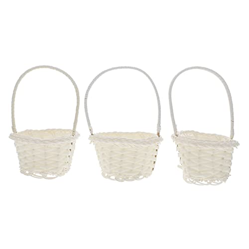 NAMOARLY 3 Pcs Rattan Basket Mini Woven Baskets Small Basket with Handle Candy Baskets for Mini Fruit Baskets Storage Baskets Basket for Favors White Plastic Rattan