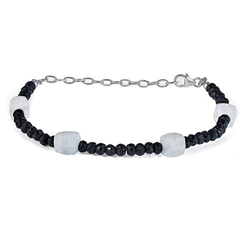Bracelet en pierre de lune véritable et spinelle noire à facettes
