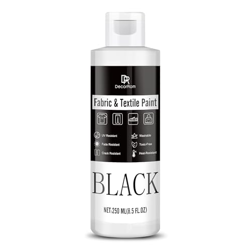 Textilfarbe Schwarze - 250ml Schwarze Stofffarbe Waschfest für Stoff und Leder - Permanente Stoffmalfarben Waschmaschinenfest zum Bemalen von Kleidung T-Shirts Jeans Taschen Leinwand Schuhen