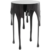Deco 79 Aluminum Metal End Table with Abstract Drip Design, Black Side Table, Accent Melting Legs and Black Glass Top, 16' x 16' x 25', Black