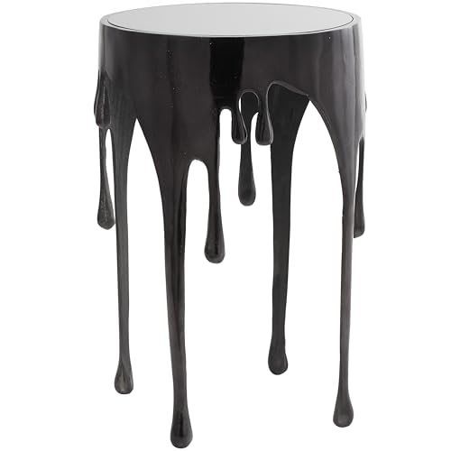 Image of Deco 79 Aluminum Metal Abstract Side Table 16 inch x 16 inch x 25 inch, Black | Accent table, drip end table with melting designed legs and black glass top, unique end table, living room decor