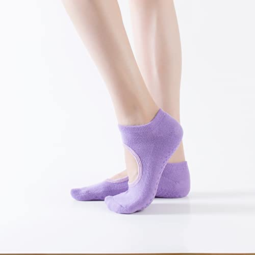 Image of Yoga Pilates Toe Socks Toeless Socks with Grips for Women Non Slip Cushioned Low Cut Ankle Socks for Dance