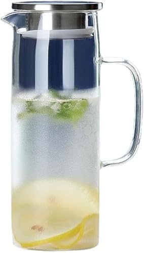 CokBlu スリム耐熱ガラスピッチャー 直火・冷蔵庫両対応 蓋付き大容量 紅茶・アイスティー・フルーツティー・水用 エレガントモダンデザイン 家庭・お店兼用 急須・冷水筒・カラフとして活用可能
