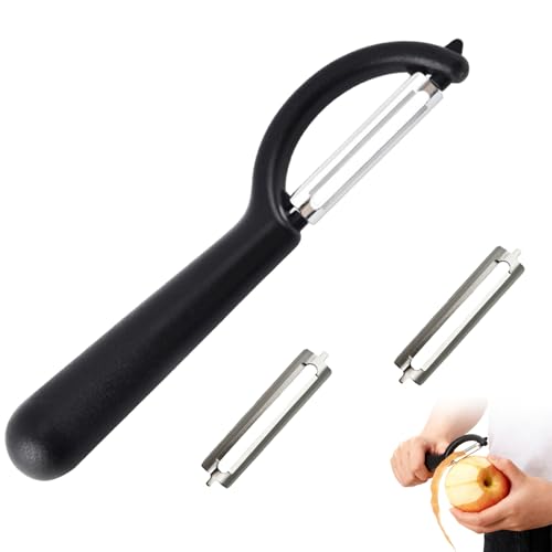 P-Sparschäler für Tupper mit 2 Ersatzklingen,Schäler Für Tupperware Ersatzteile,Kartoffelschäler Küche Set,Spargelschäler,Edelstahl Ersatzklinge für Gemüseschäler,Schälmesser,Vegetable Peeler(Schwarz)