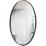 Hamilton Hills 24" x 36" Large Black Oval Mirror Brushed Metal Framed | Contemporary Classic Deep Se