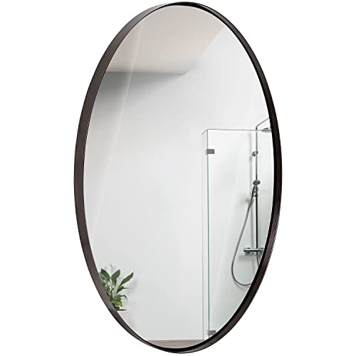Hamilton Hills 24" X 36" Large Black Oval Mirror Brushed Metal Framed | Contemporary Classic Deep Set Design | Wall Mount Half Circle Mirror For Home Decor | Vanity Mirror For Bathroom And Bedroom #TOP5