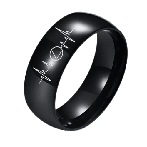 KBNSUIAN Black Polished AA Triangle Sobriety Symbol Heartbeat Ring, Addiction Recovery Anniversary Plain Band, Inspirational Soberness Recoverying Jewellery Gifts for Men Women in Sober, Size 11