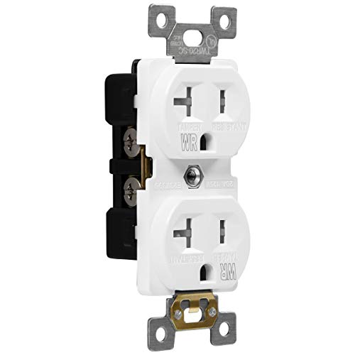 ENERLITES Duplex Receptacle, Tamper-Weather-Resistant, Commercial Grade Outlets, 20A 125V, Self-Grounding, 2-Pole, 3-Wire, 5-20R, UL Listed, 62040-TWR-W, White