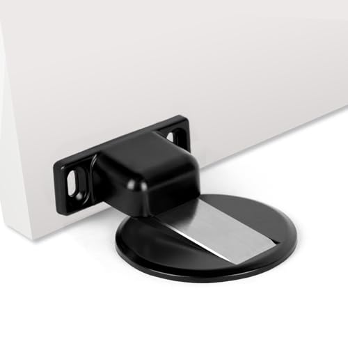 Flintronic Magnetisk dörrstopp, magnetdörrhållare, magnetisk dörrknopp av rostfritt stål, självhäftande dörrhållare med lim, osynlig dörrhållare, för golvet, inomhus och utomhus (svart)