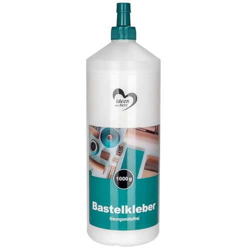Ideen mit Herz Bastel-Kleber | flüssig Leim | auf Wasserbasis | lösungsmittelfrei | trocknet transparent | geeignet für Kinder | ideal für Holz, Papier, Fotos, Filz, Pappe, Textilien (1000 ml)