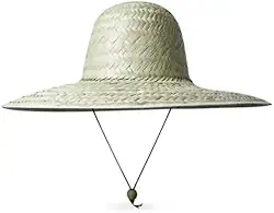 Chapéu de Palha com Proteção Solar, Aba Larga, Cordão Ajustável, Natural