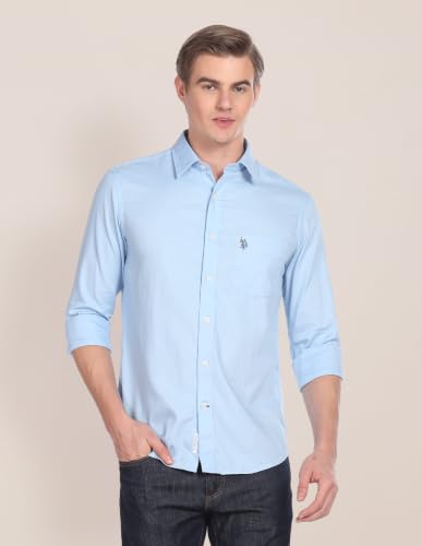 Image of U.S. Polo ASSN. Solid Tailored Fit Shirts for Men - 100% Cotton, Full Sleeve Mens Casual Shirts