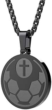 Phoenix Angela Jewelry Crafted Sports Pendant Necklace Baseball Football Soccer Basketball Volleyball Team Coach Gift Inspirational Pendant for Boys Girls Athletes Gifts (Soccer-Black)