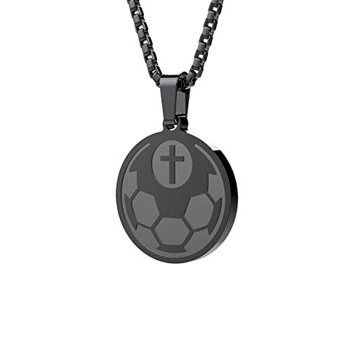 Phoenix Angela Jewelry Crafted Sports Pendant Necklace Baseball Football Soccer Basketball Volleyball Team Coach Gift Inspirational Pendant For Boys Girls Athletes Gifts (Soccer-Black) #TOP2