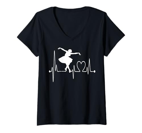 Mujer Ballet Bailarina Heartbeat Love Ballet Dance Lover Camiseta Cuello V