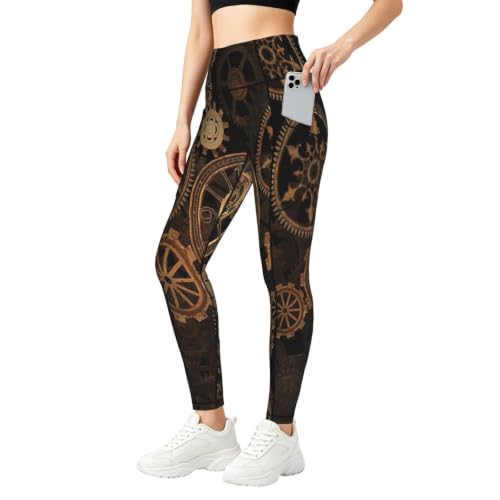 Leggings de yoga Gears Clock siglo de bronce con bolsillos elásticos ideales para entrenamiento
