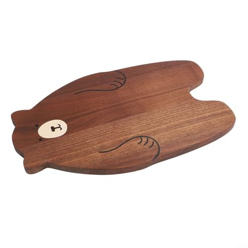 Zilimontt Planche à découper en bois de noyer avec contour en forme d'ours double face pour hacher, trancher et servir avec un ton chaud naturel (33 x 20 x 1,5 cm)