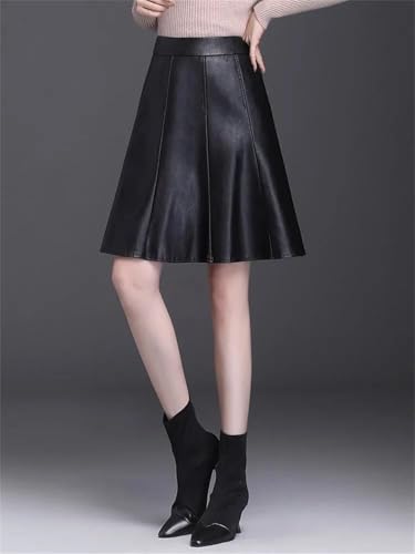 Women Leather Short Skirt High Waist Elegant Office Lady A-Line Skirt4