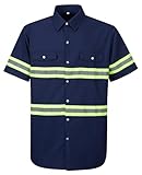 Ousafeve Class 3 Navy Hi Vis Button Up Safety Work Shirts for Men Reflective (Medium, Navy_Short)