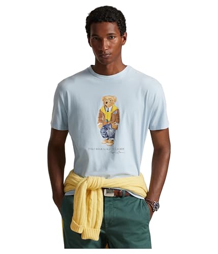 Image of Polo Ralph Lauren Mens Classic Fit Polo Bear Jersey T-Shirt, Southport Blue/Heritage Bear, S
