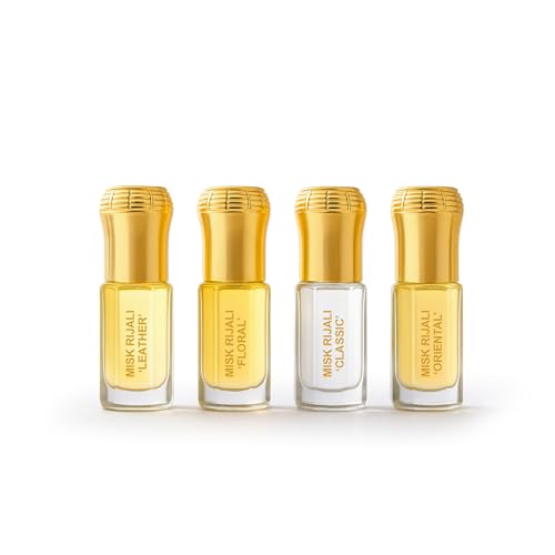 Image of Ajmal Assorted Misk Rijali Non-Alcoholic Luxury Attar Perfumes Gift Set | For Men & Women | Long Lasting, Unisex, Royal Fragrance | Perfect For Gifting | 3ml Each, Pack Of 4