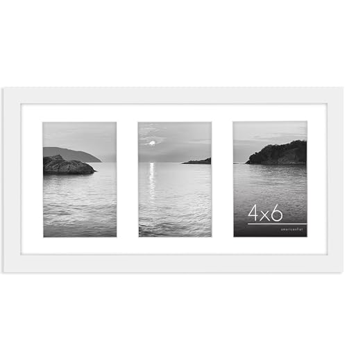 Image of Americanflat 4x6 Collage Picture Frame with Shatter-Resistant Glass - Fits Three 4x6 Photos or Use as One 8x16 Picture Frame - Signature Collection - Collage Frames for Tabletop and Wall - White