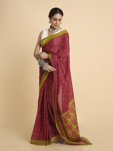 Image of RATAN Women's Pure Soft Cotton Saree with Blouse Piece | Lightweight Breathable Daily Wear Cotton Saree | Traditional Printed Saree for Office Casual & Summer Wear