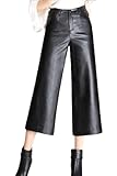Pantaloni Pelle Autunno Invernali Eleganti Donna Pantaloni Larghi con Tasche con Cerniera Basic High Waist Baggy Lunga Trousers Pantaloni Pelle Sintetica Pantaloni Dritti Pantaloni Baggy Ragazza