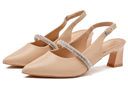 DADAWEN Women's Slingback Kitten Heels Closed Pointed Toe Low Heels Wedding Party Dress Pumps Shoes4