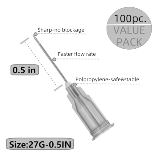 100 Pcs 27 Gauge 1/2 Inch Sterile Disposable Lab Supplies, Scientific and Industrial Dispensing Needle Accessories by Expesumas - Image 2