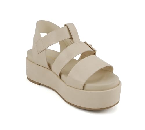 Image of Soda inchSTELLAR inch ~ Women Flatform Multi Strap Double Buckle Open Toe Ankle Strap Platform Wedge Sandals